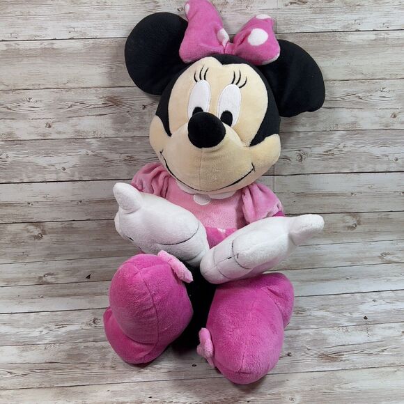 Disney Store‎ 20” Plush Minnie Mouse Medium Pink Polka Dot Velour Dress Stuffed - Picture 1 of 7